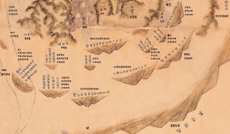 하(下) 풍도, 국화도, 입하도 선감도, 도리도가 그려진 1872년 대부도 고지도.jpg